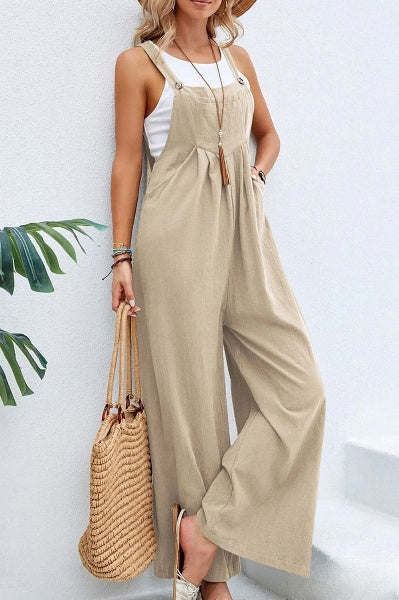 Women’s Trendy Loose Square Neck Linen Jumpsuit with Adjustable Straps | Perfect for Casual Days