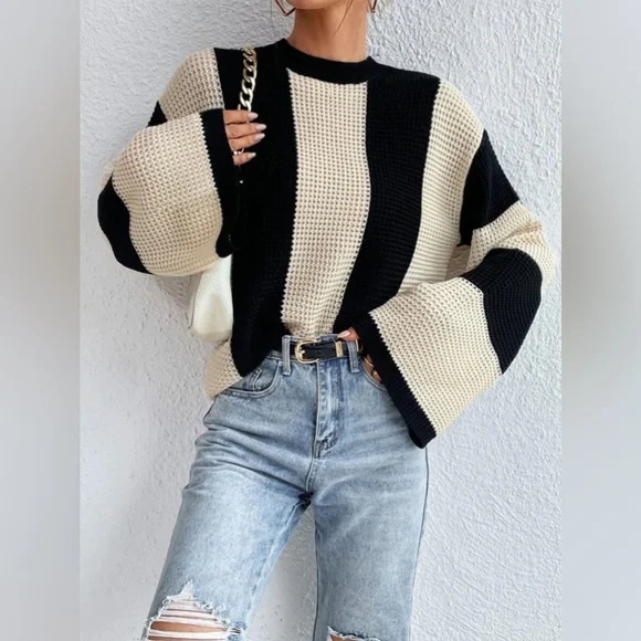 Women's Stylish Knit Sweater with Striped Design