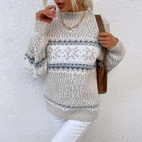 Women's Cozy Knit Sweater with Snowflake Pattern
