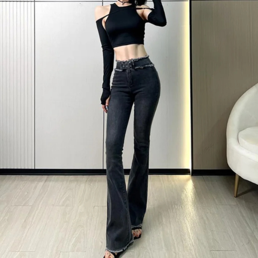 Variant image for Women's Stylish Stretch Fabric Flared Pants with Layered Ruffles-6