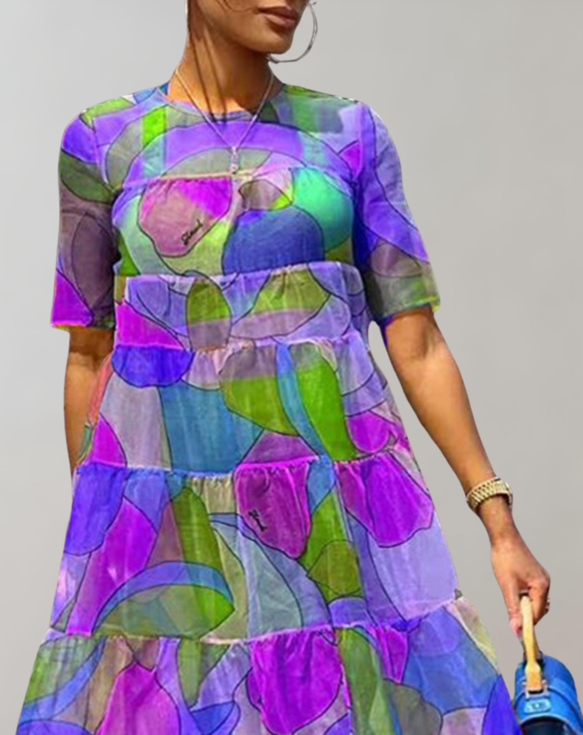 Women's Flattering Printed Dress with Long Sleeves