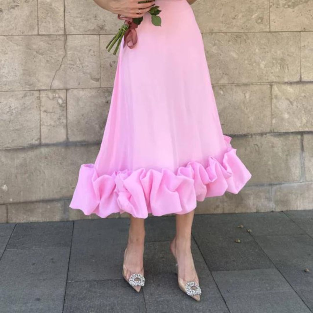 Women's Elegant Polyester Midi Dress with Ruffles for Formal and Cocktail Events