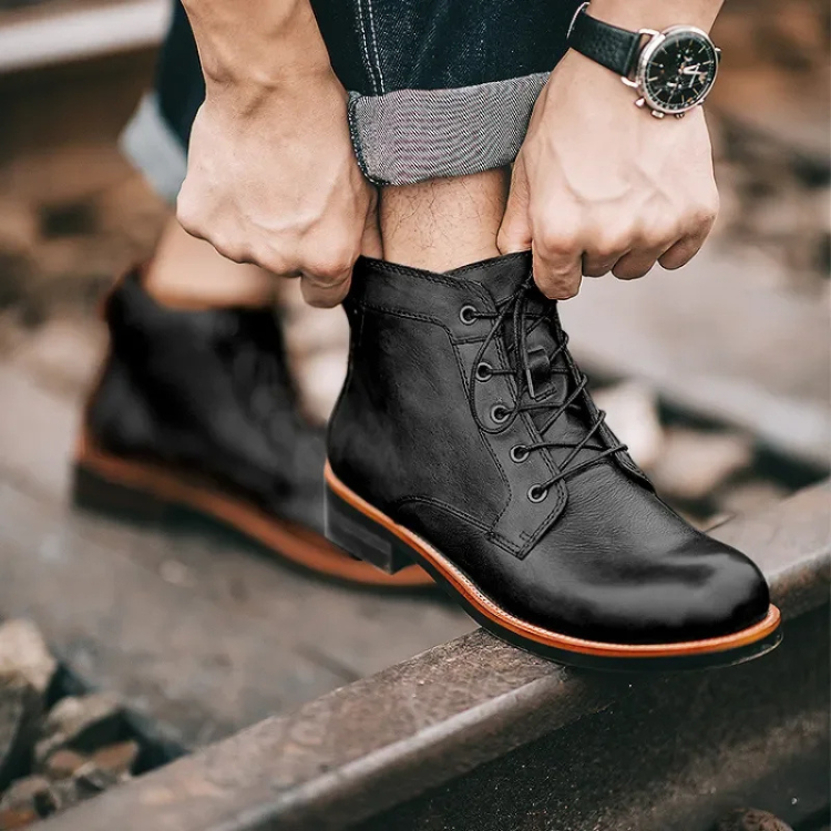 Men's Elegant Vintage Lace Up Vegan Leather Ankle Boots | Perfect for Casual Days