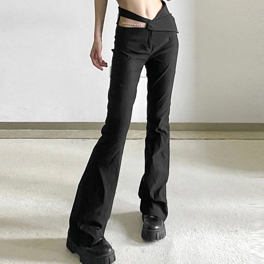 Variant image for Women's Elegant High Waist Wide Leg Pants with Unique Waistband-1