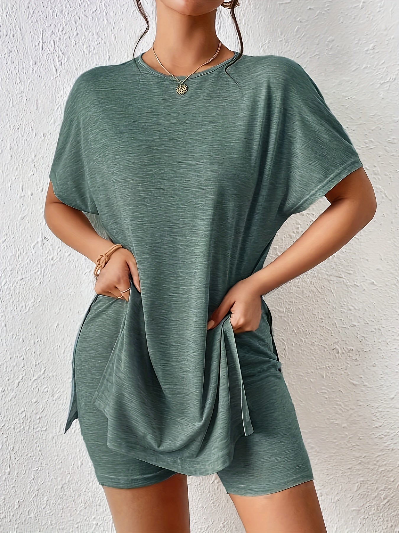 Variant image for Women's Comfortable Loungewear Set with Stylish T-Shirt and Elastic Waist Shorts-1