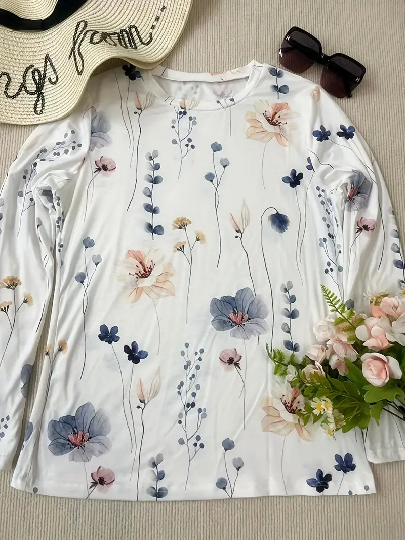 Women's Casual Cotton T-Shirt with Floral Print Design