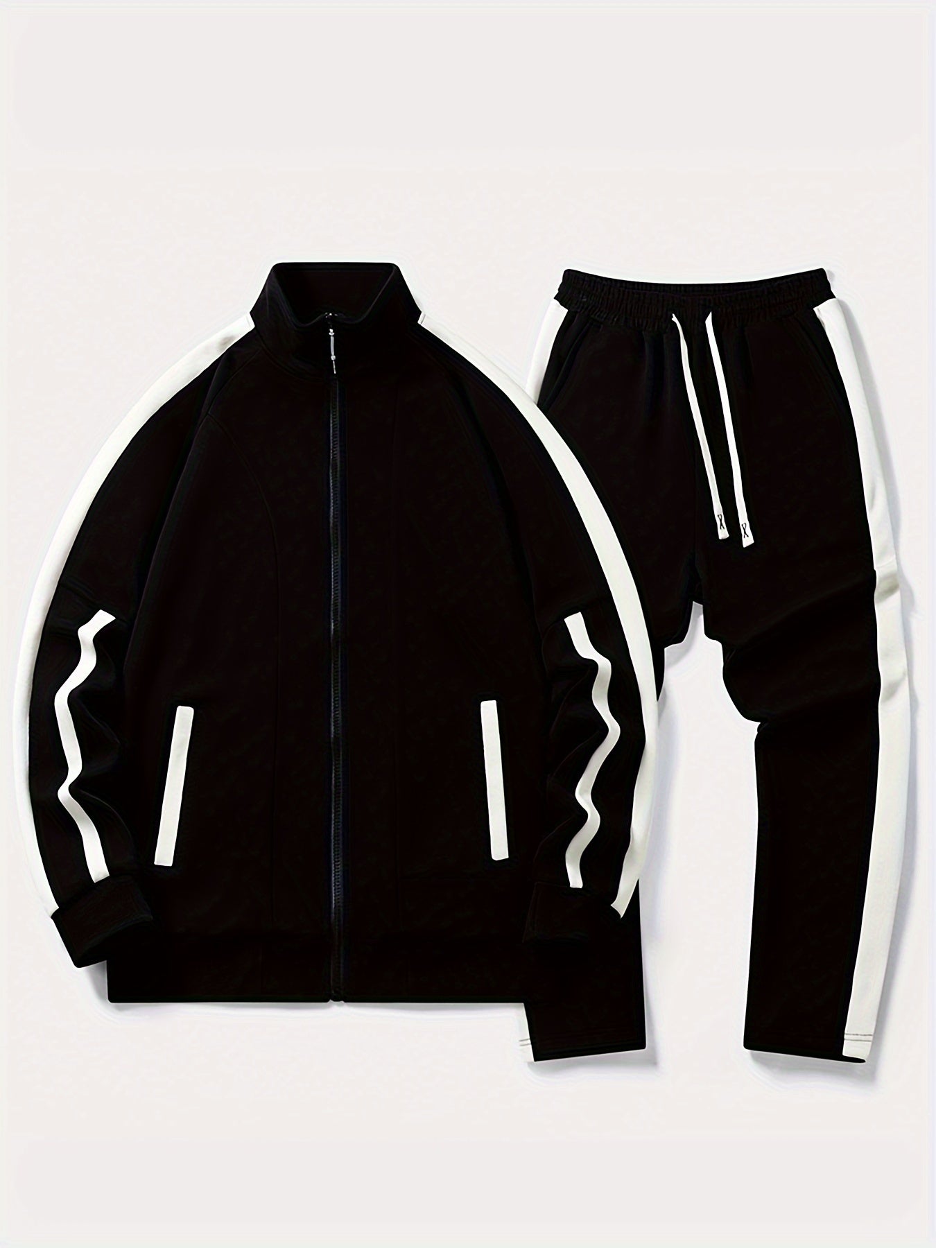 Variant image for Men's Casual Polyester Training Suit with Round Neck Top and Jogging Pants-1