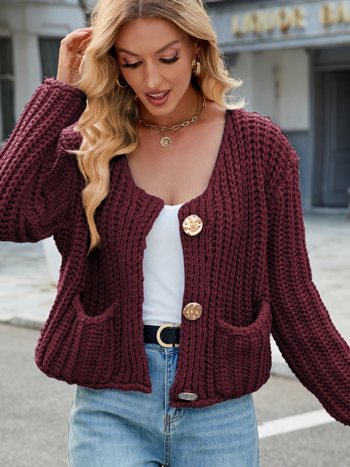 Variant image for Women's Elegant Soft Cardigan Sweater with Buttons and Pockets-5