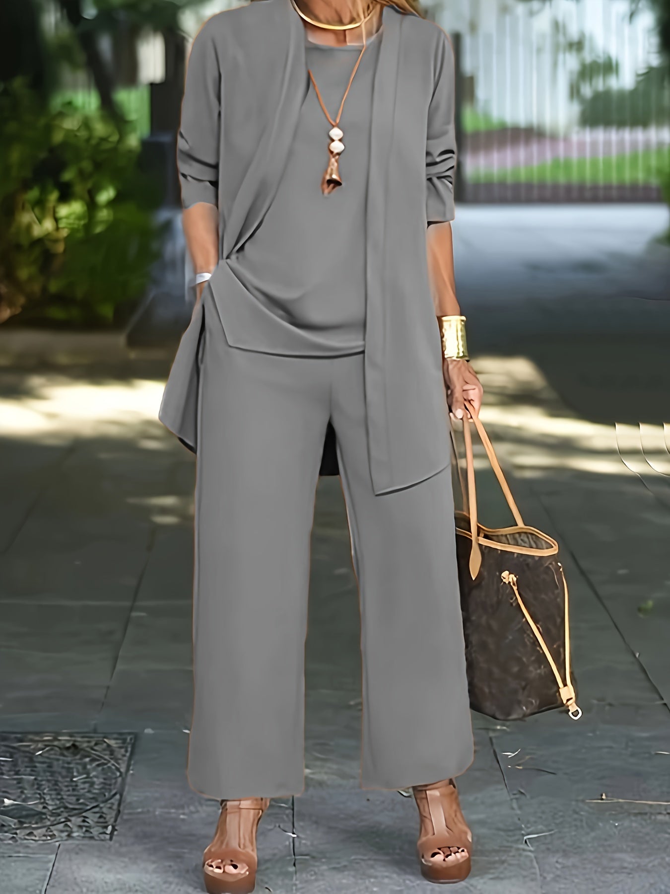 Variant image for Women's Casual Soft Fabric Loungewear Set with Long Sleeve Cardigan-1