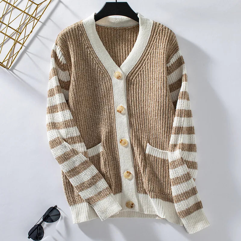 Women's Casual Loose Striped Knitted Cardigan with Buttons | Perfect for All Seasons