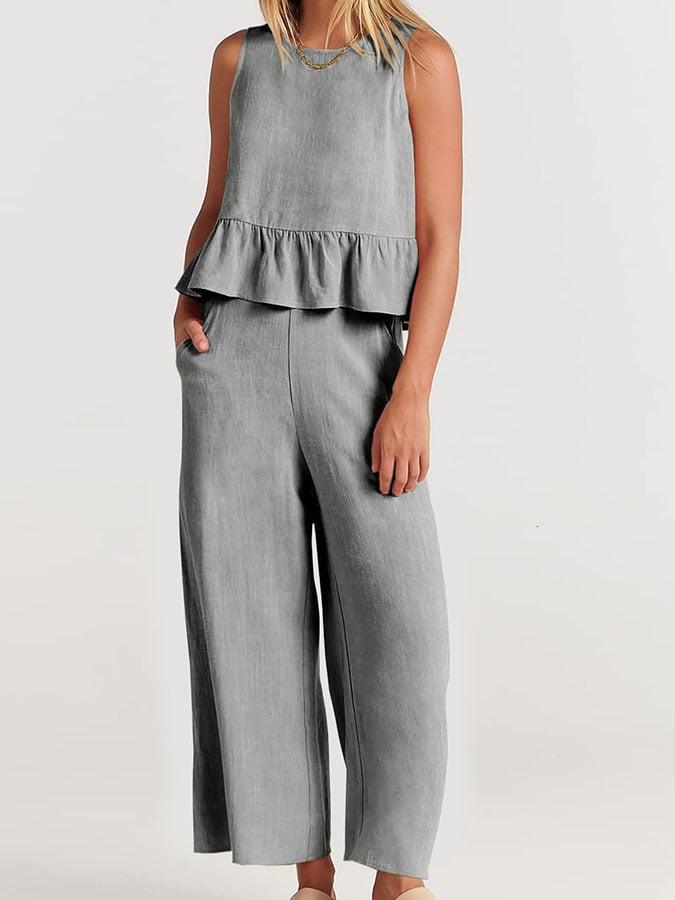 Variant image for Women's Elegant Cotton Linen Loungewear Set with Ruffles-26