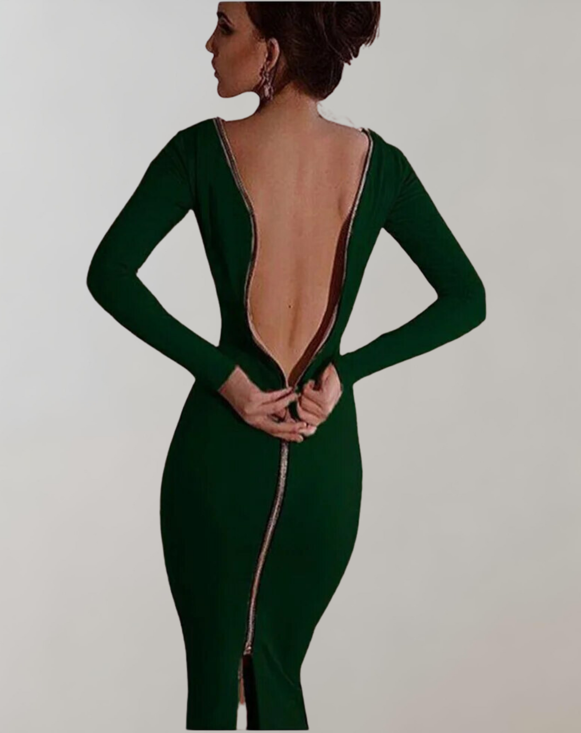 Women's Elegant Breathable Dress with Long Sleeves and Back Zipper