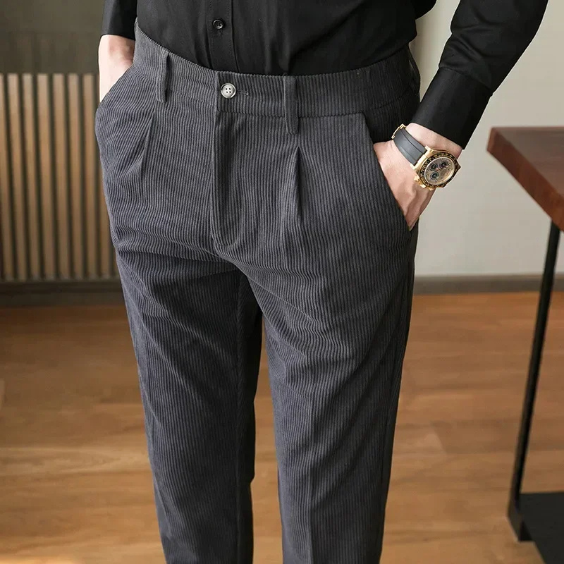 Men’s Casual Straight Corduroy Jeans with Double Pleat | Perfect for All Seasons