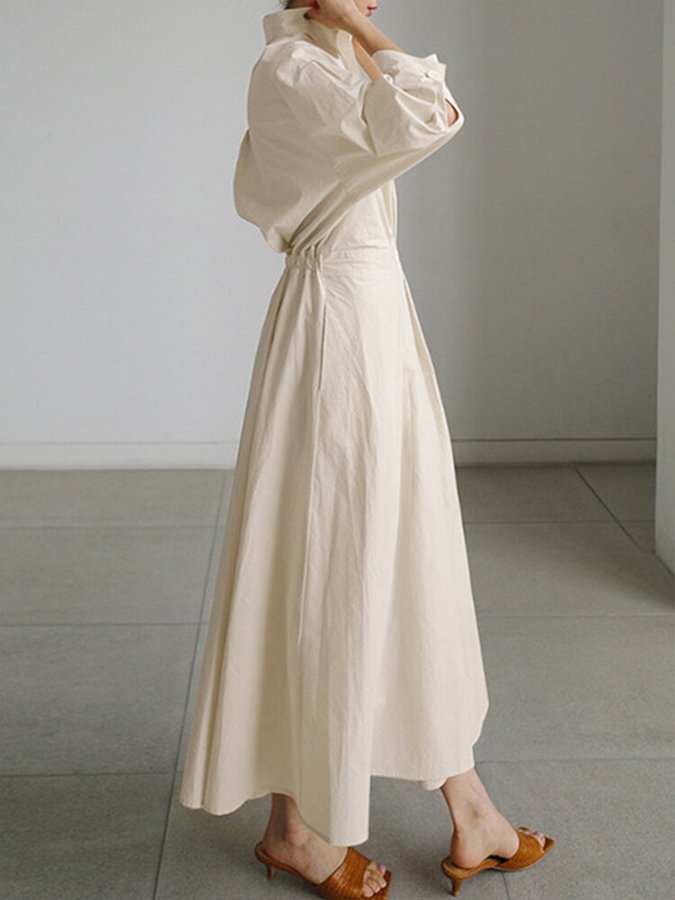 Women's Chic Soft Maxi Dress with Lapel and Pockets