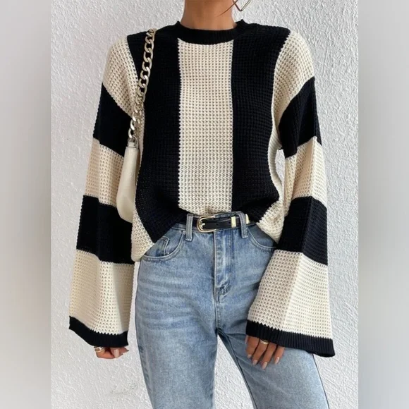 Women's Stylish Knit Sweater with Striped Design