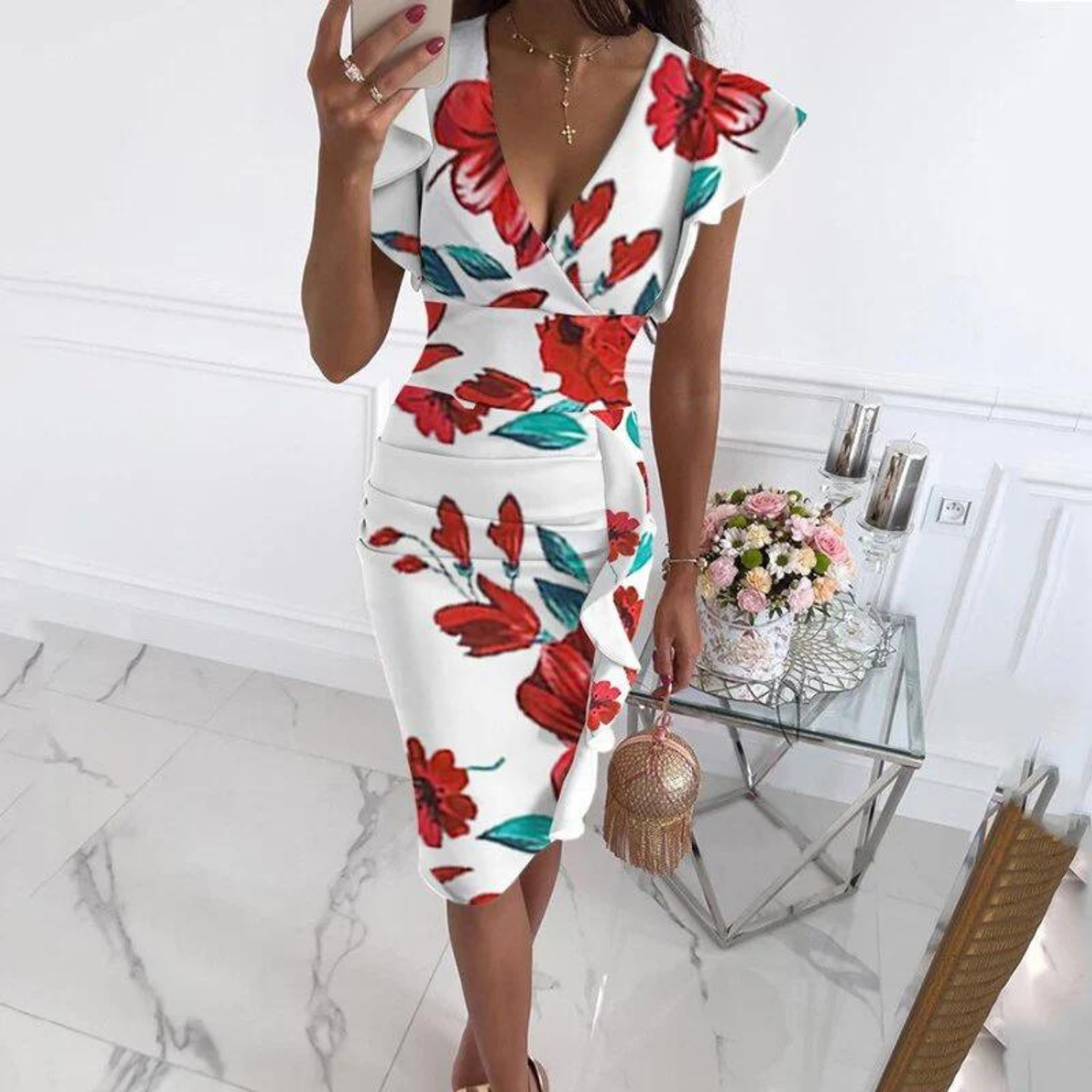 Variant image for Women's Elegant High-Quality V-Neck Dress with Recommended Sleeves-13