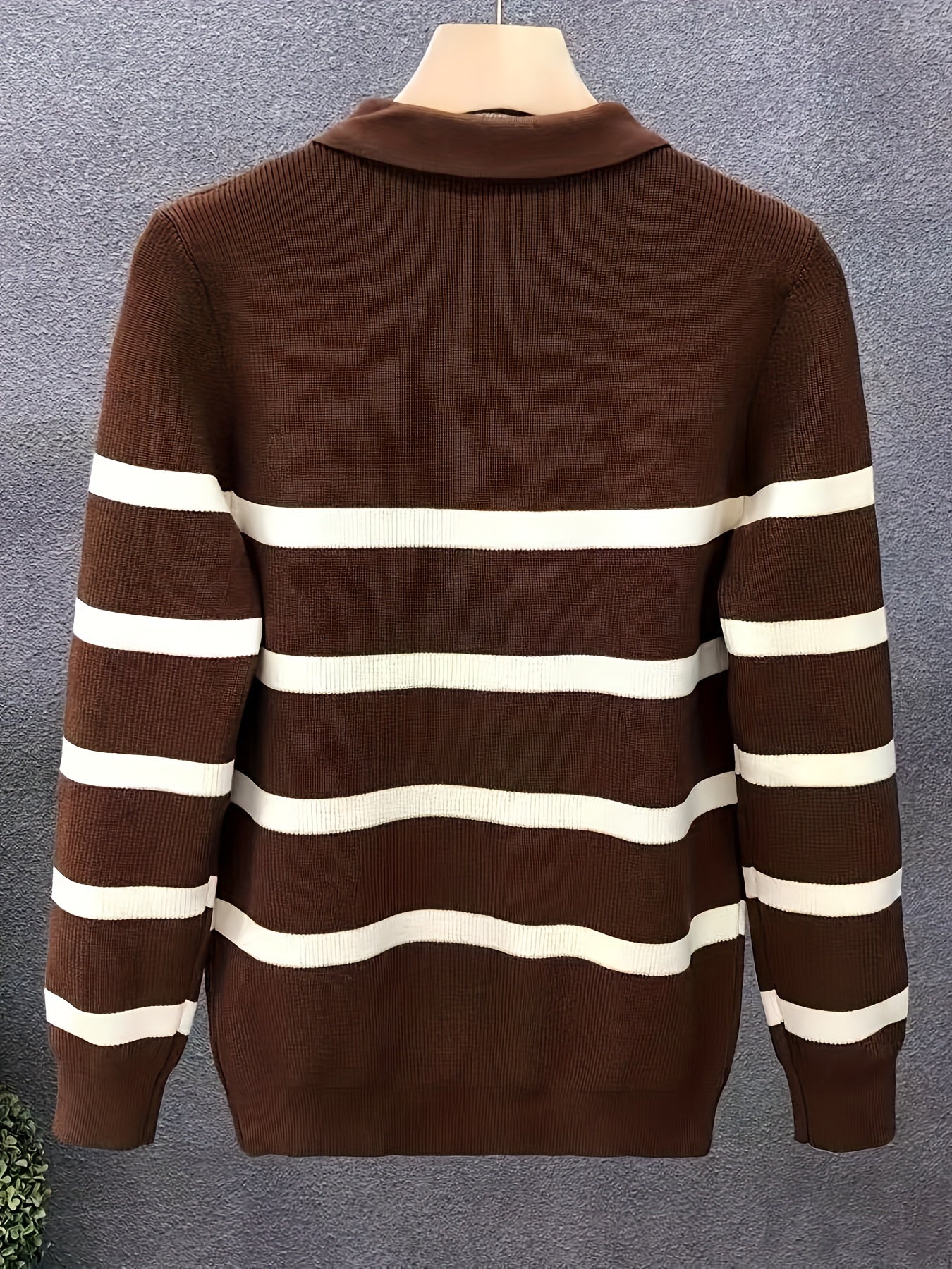 Men's Casual Soft Knit Half Zip Sweater with Striped Pattern