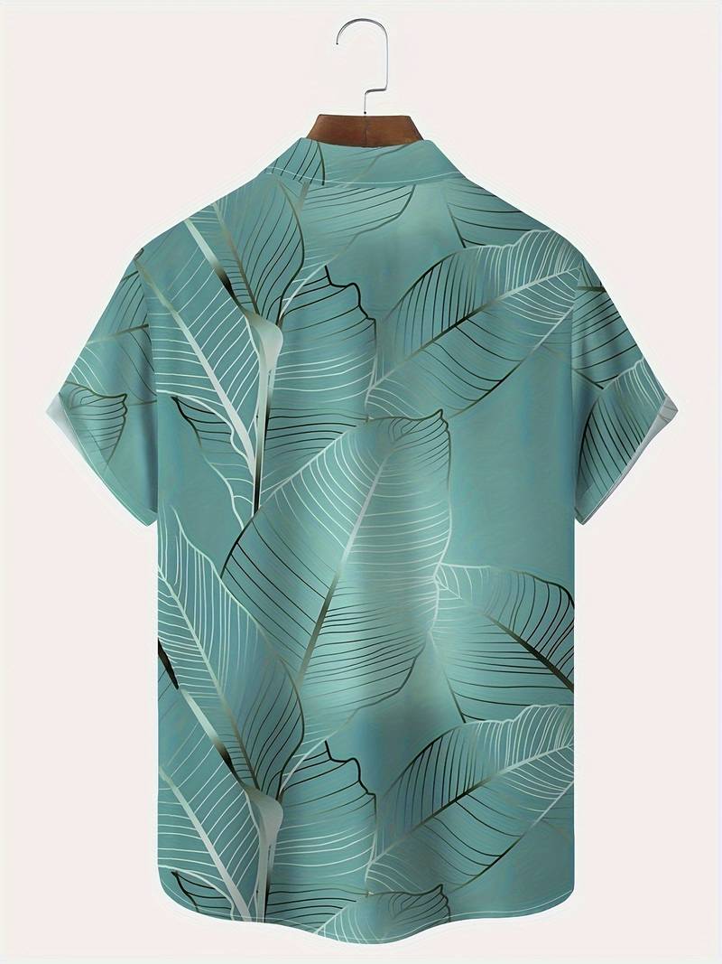 Men's Trendy High-Quality Button-Down Shirt with Tropical Print and Short Sleeves
