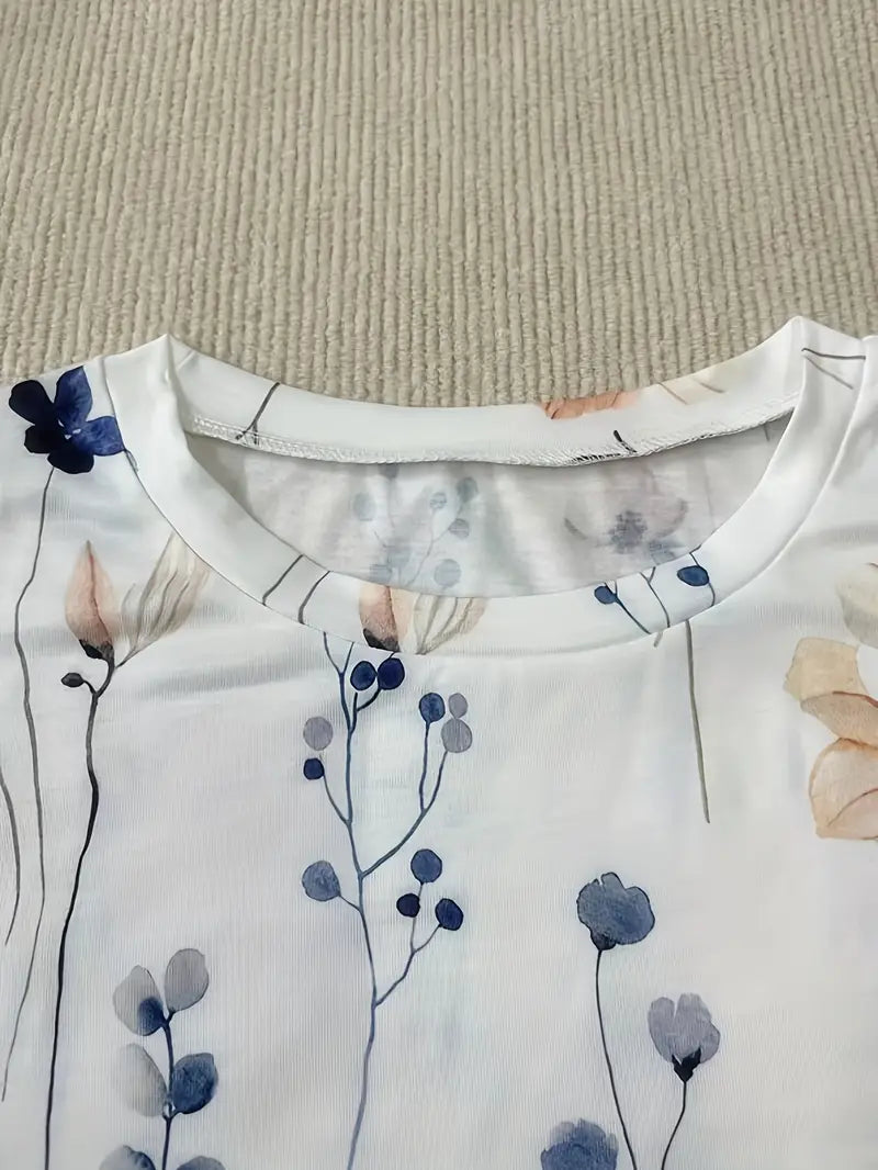Women's Casual Cotton T-Shirt with Floral Print Design