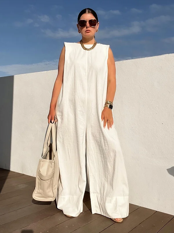 Women's Elegant Wide-Leg Jumpsuit with Sleeveless Design