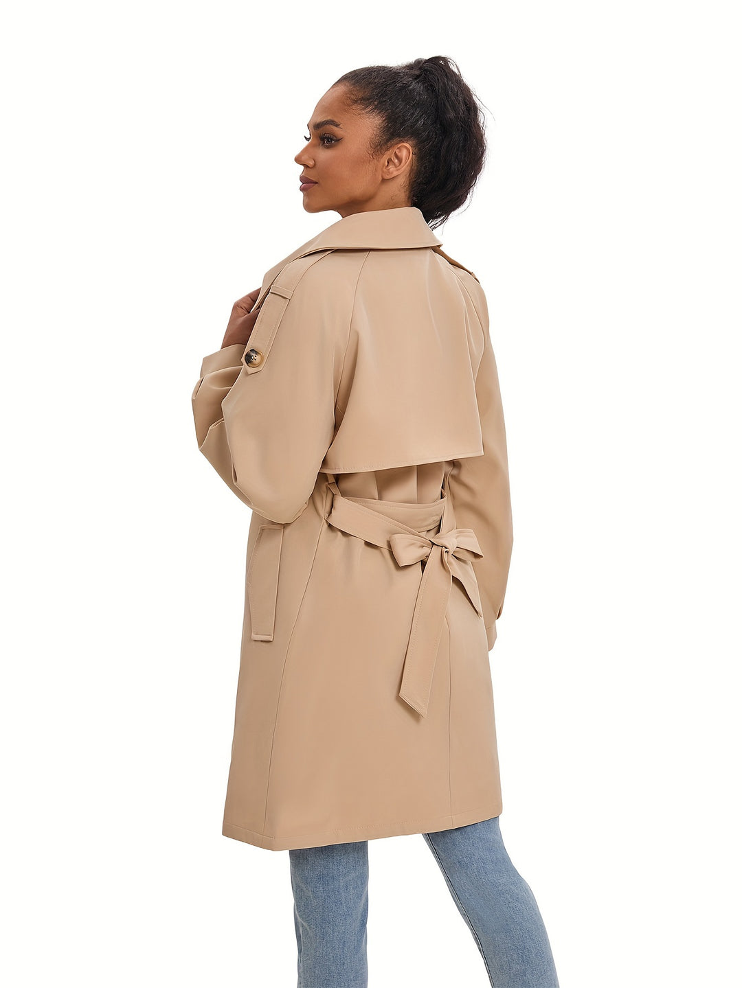 Women's Elegant Double Breasted Puff Sleeve Trenchcoat with Lapel and Button Design | Perfect for All Seasons
