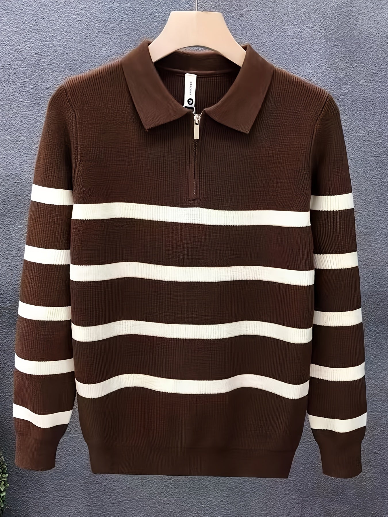 Variant image for Men's Casual Soft Knit Half Zip Sweater with Striped Pattern-24