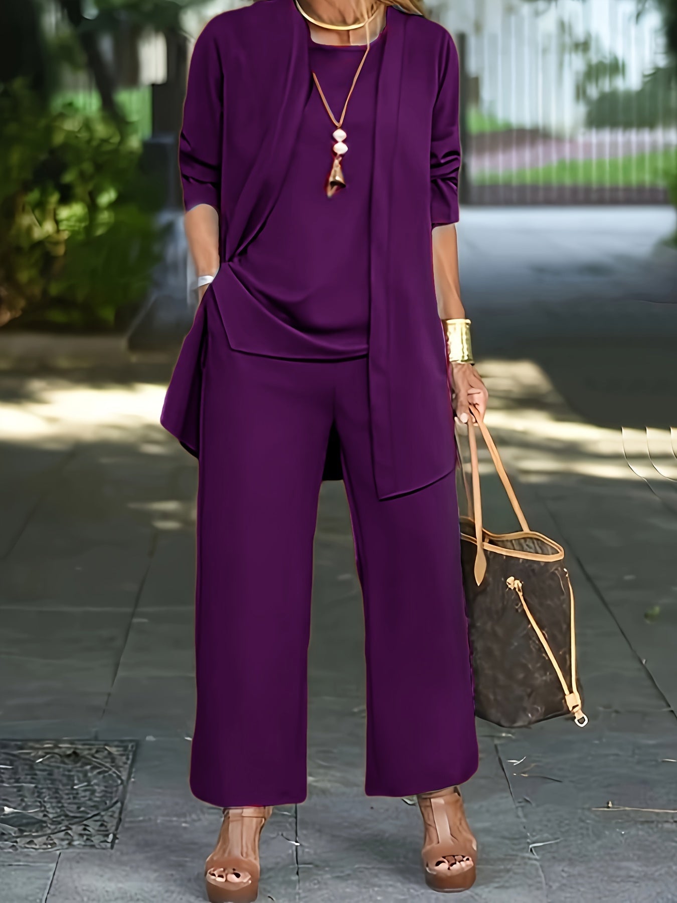 Variant image for Women's Casual Soft Fabric Loungewear Set with Long Sleeve Cardigan-31