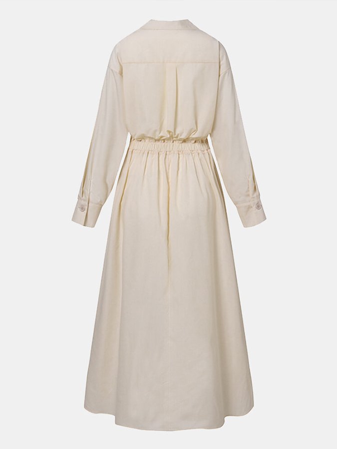 Women's Chic Soft Maxi Dress with Lapel and Pockets