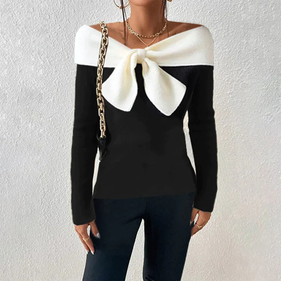 Women's Stylish Knit Sweater with Off-the-Shoulder Design
