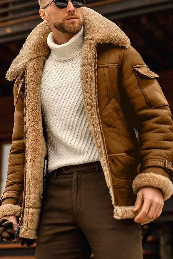 Variant image for Men's Classic Vintage Sheepskin Jacket with Zipper-1
