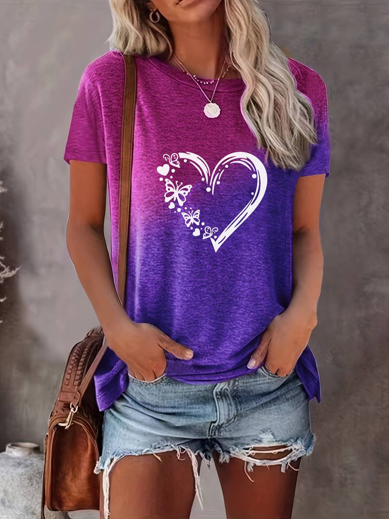 Variant image for Women's Casual Cotton T-Shirt with Butterfly Heart Print-9