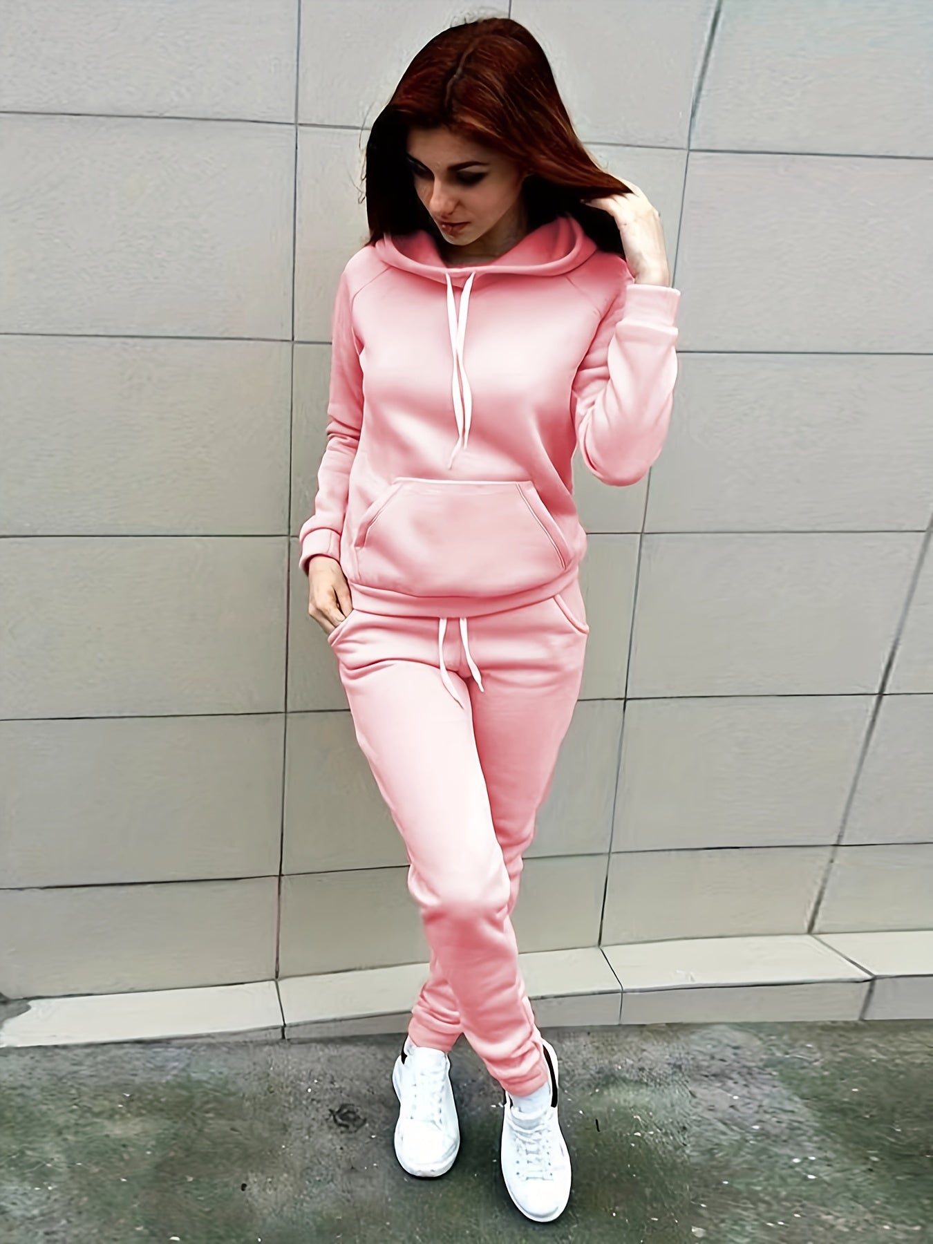 Variant image for Women's Cozy Soft Fabric Hoodie and Jogging Pants Set with Functional Pockets-37
