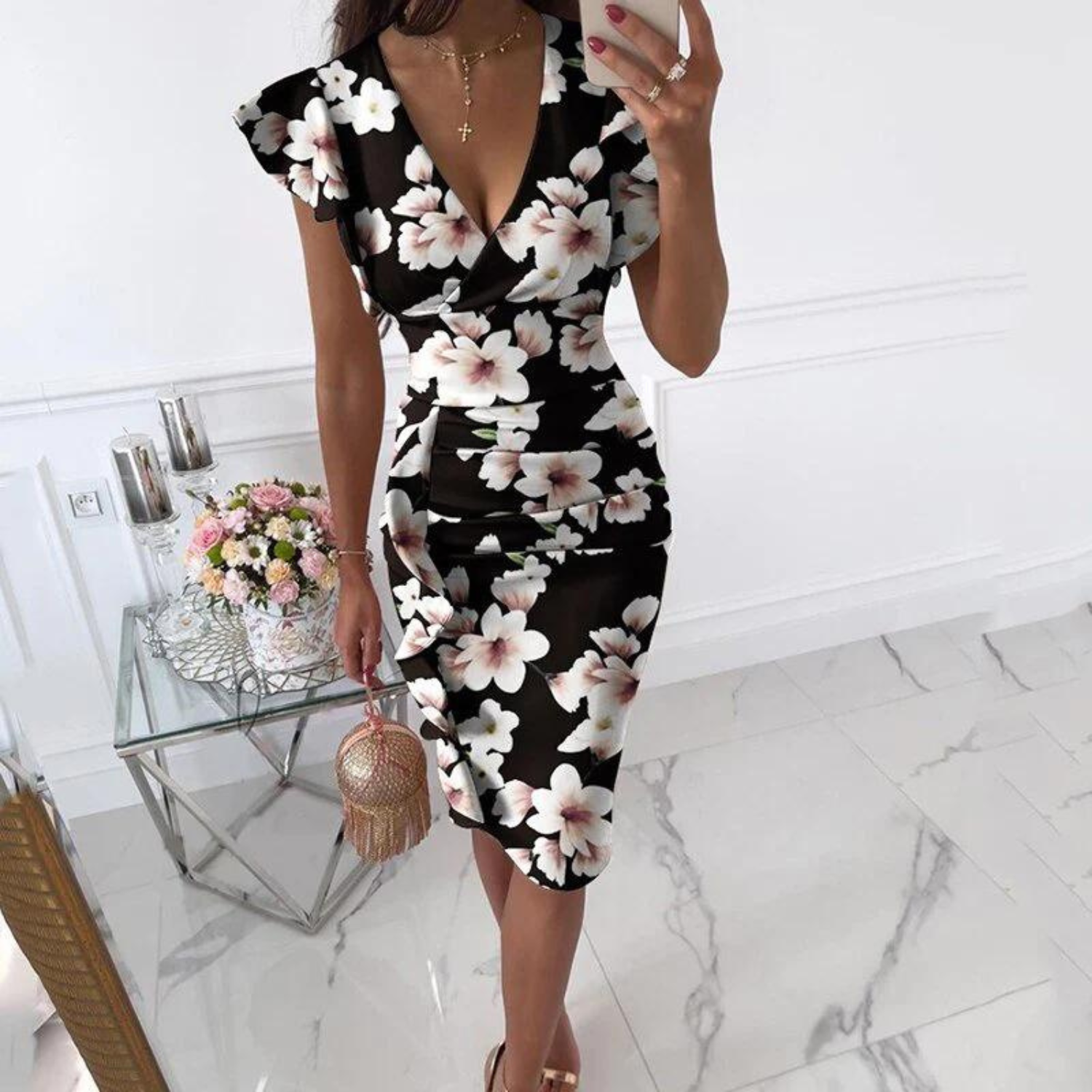 Variant image for Women's Elegant High-Quality V-Neck Dress with Recommended Sleeves-6