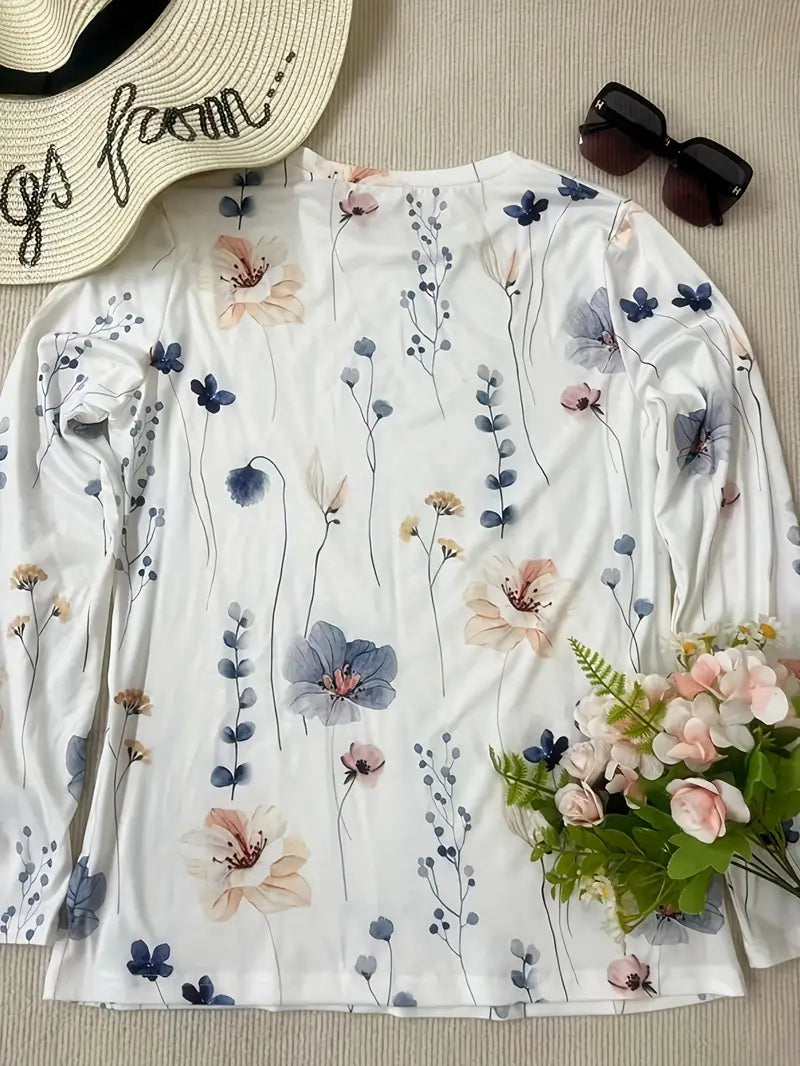Women's Casual Cotton T-Shirt with Floral Print Design