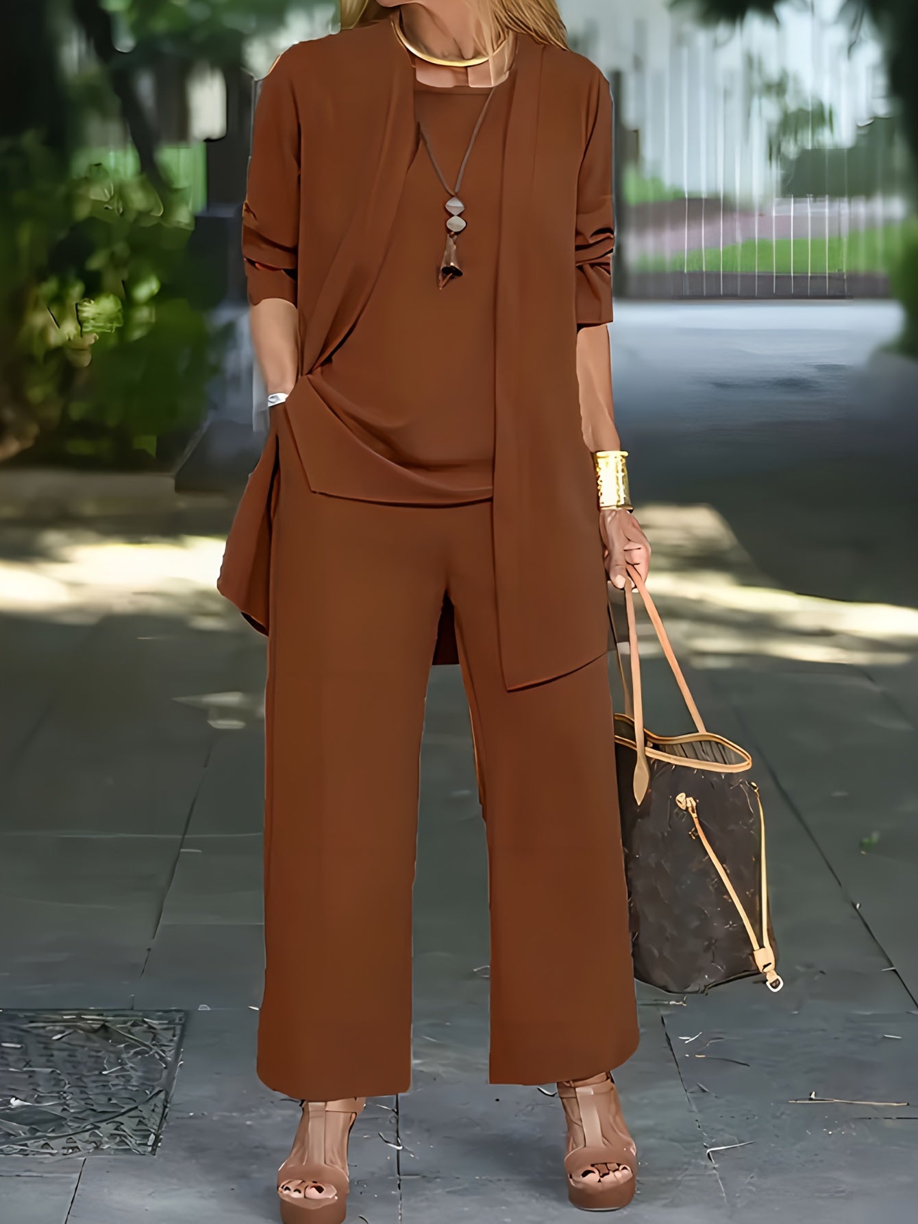 Women's Casual Soft Fabric Loungewear Set with Long Sleeve Cardigan
