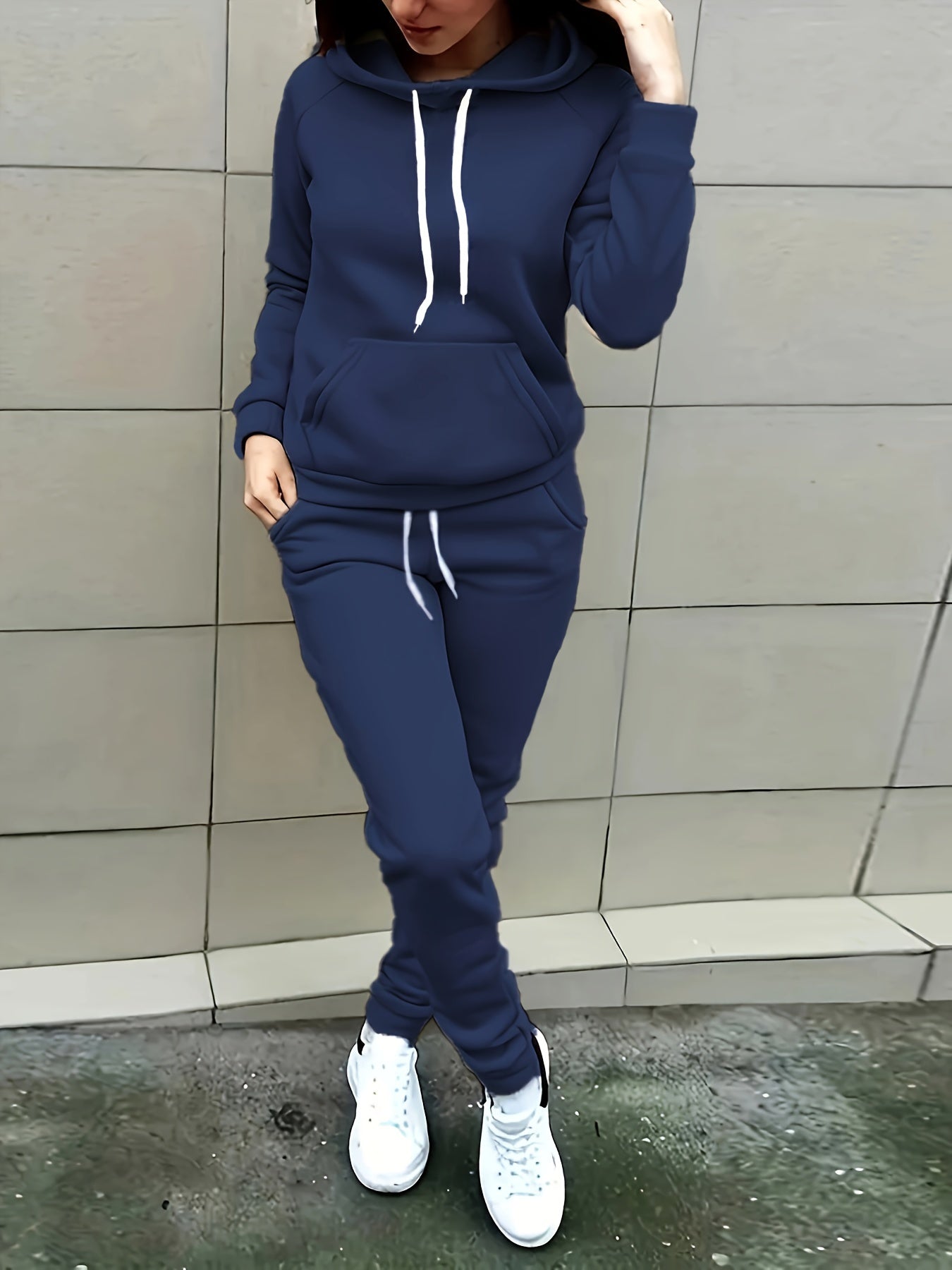 Variant image for Women's Cozy Soft Fabric Hoodie and Jogging Pants Set with Functional Pockets-1