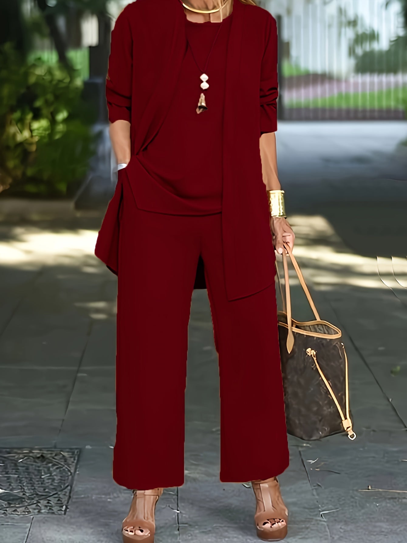 Variant image for Women's Casual Soft Fabric Loungewear Set with Long Sleeve Cardigan-16