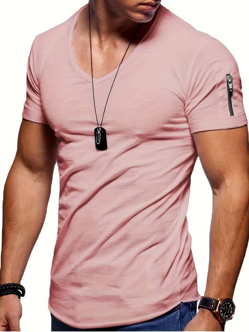 Men's Trendy V-neck Musle Fit Shirt with Zipper Design on Sleeve | Ideal for Everyday Wear