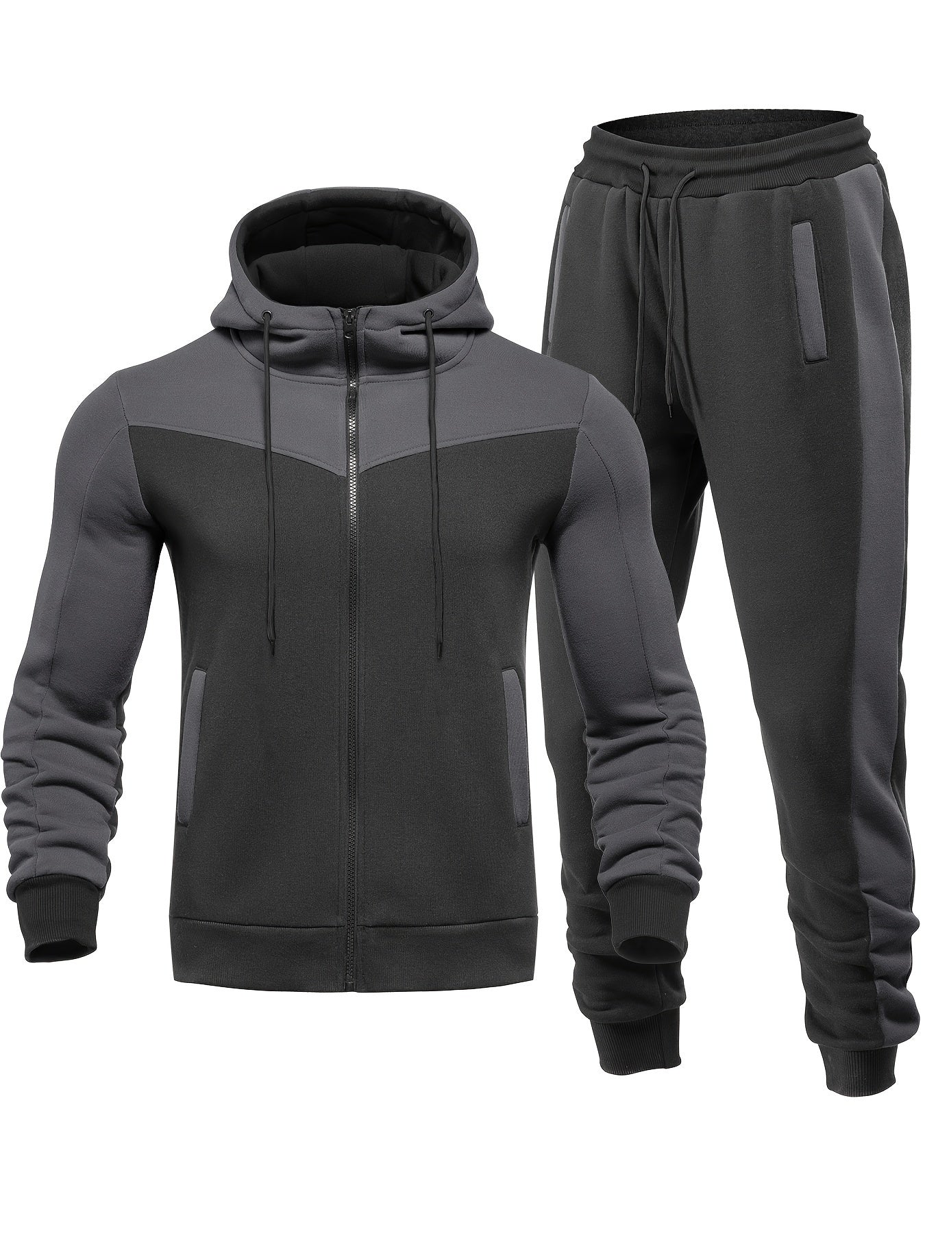 Variant image for Men's Casual Comfortable Fabric Training Suit with Collar Jacket and Pants-1