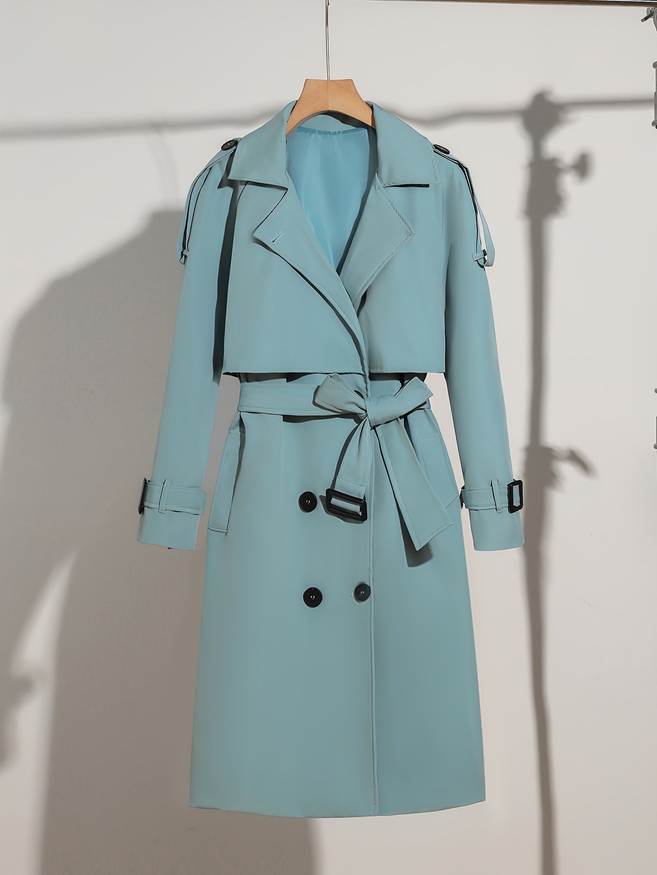 Variant image for Women's Elegant Polyester Trench Coat with Double Row of Buttons-17