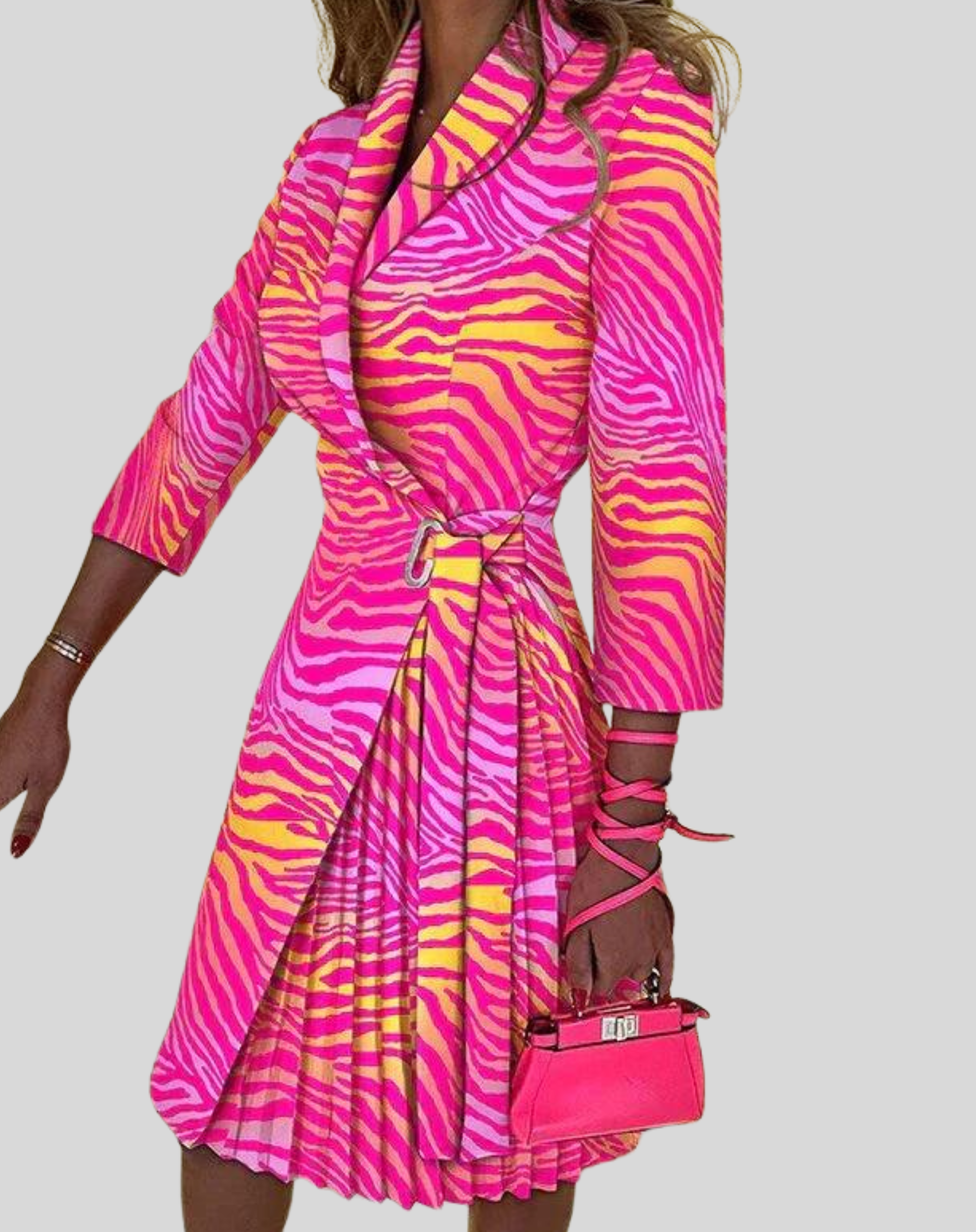 Women's Stylish Multicolored Blazer Dress with Half Sleeves and Side Belt | Perfect for All Seasons