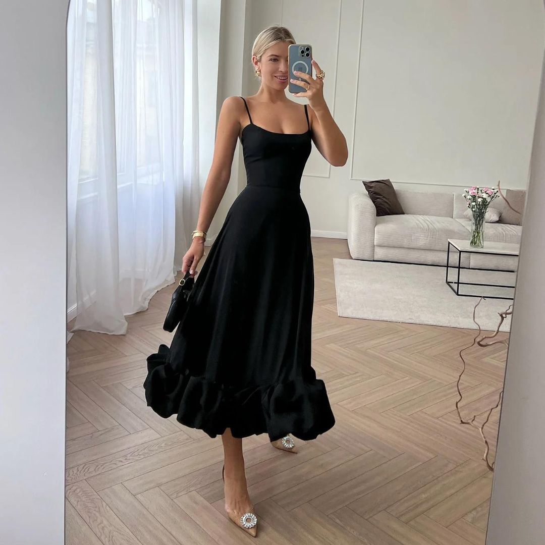 Variant image for Women's Elegant Polyester Midi Dress with Ruffles for Formal and Cocktail Events-6