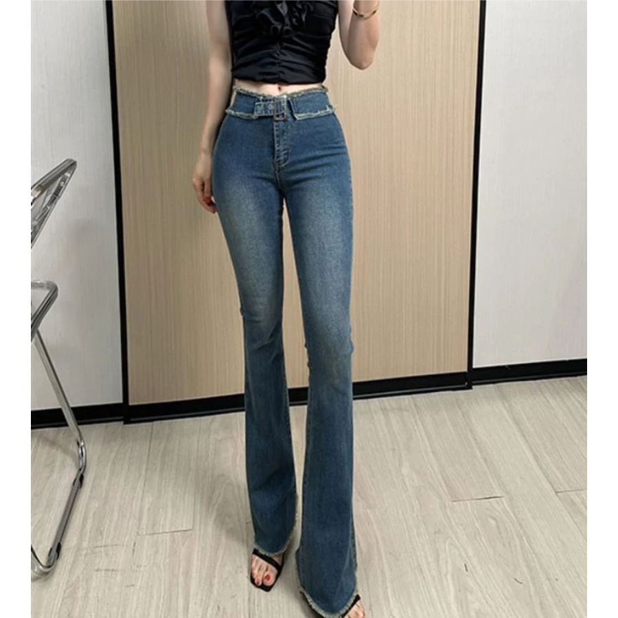 Variant image for Women's Stylish Stretch Fabric Flared Pants with Layered Ruffles-1