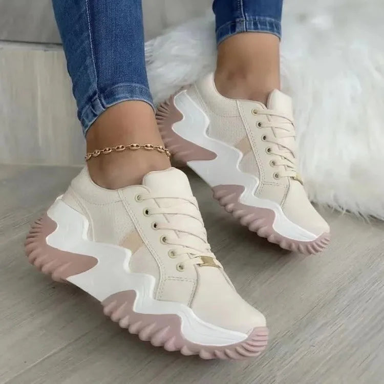 Women's Chunky Color Block Lace Up Sneakers with Pattern | Perfect for All Seasons