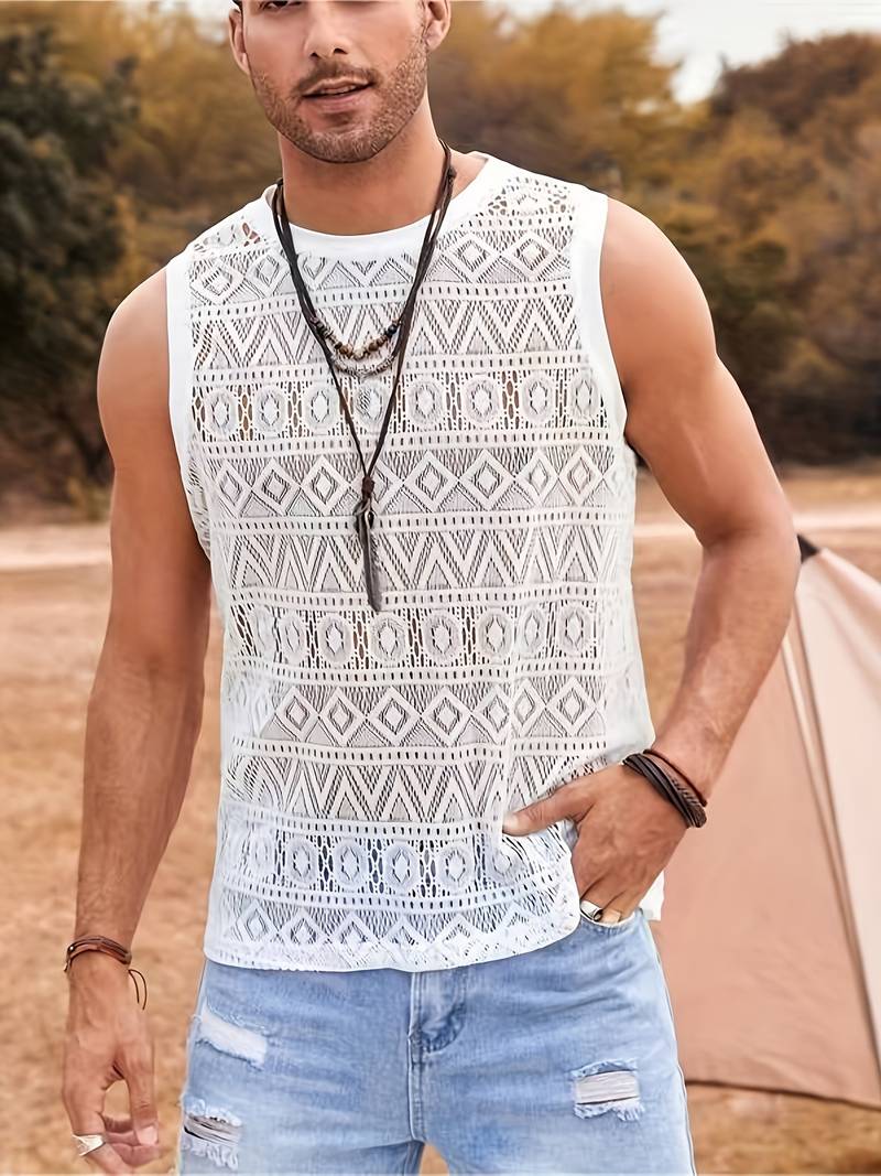 Women's Ethnic Inspired Comfortable Tank Top with Hollowed-Out Design