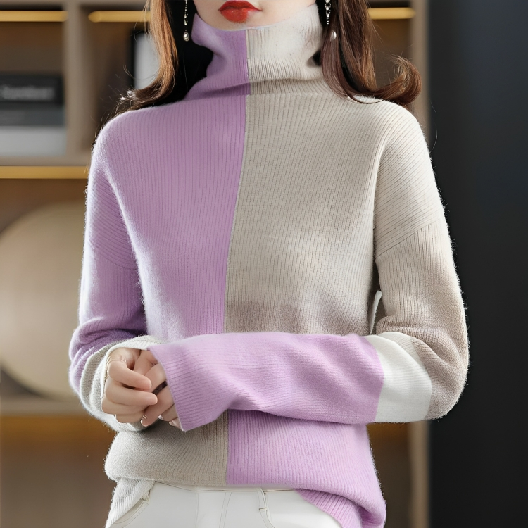 Variant image for Women's Cozy Soft Acrylic Sweater with Contrast Color Design-11