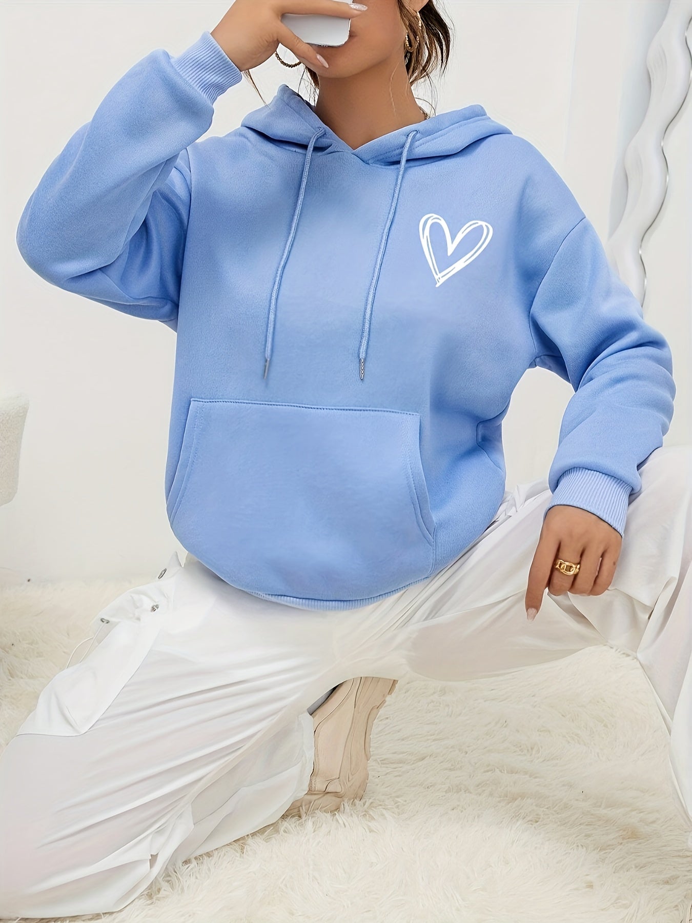Variant image for Women's Casual Soft Cotton Oversized Sweatshirt with Heart Print-1