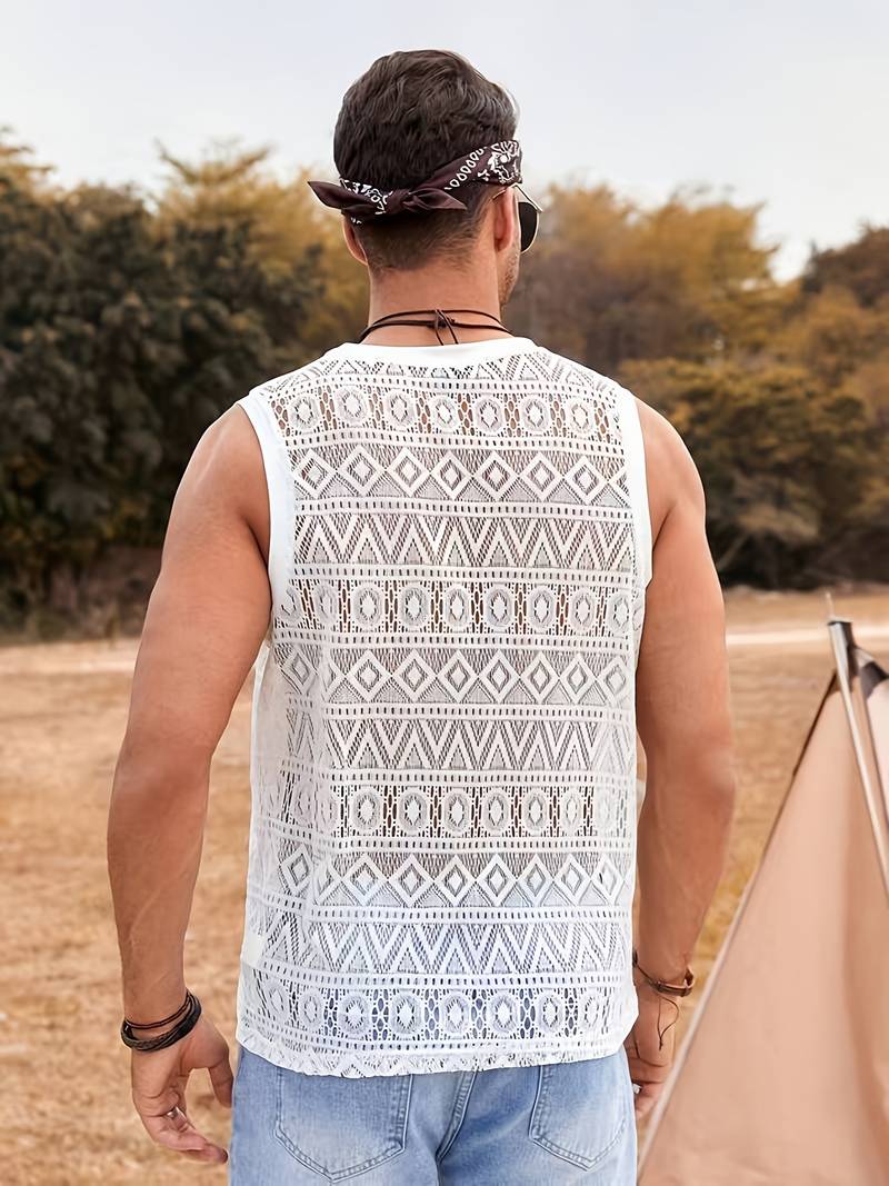 Women's Ethnic Inspired Comfortable Tank Top with Hollowed-Out Design