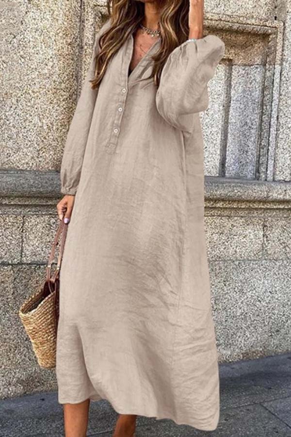 Variant image for Women's Elegant Cotton Linen Jumpsuit with Long Sleeves and Button Closure-1