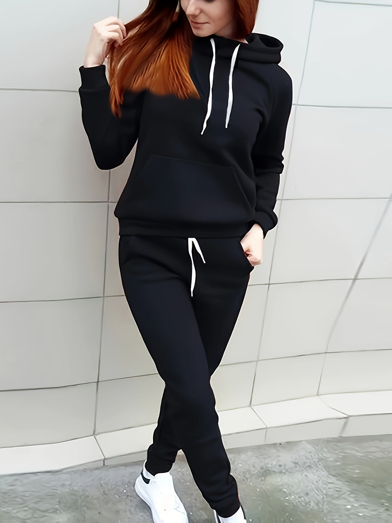 Variant image for Women's Cozy Soft Fabric Hoodie and Jogging Pants Set with Functional Pockets-25